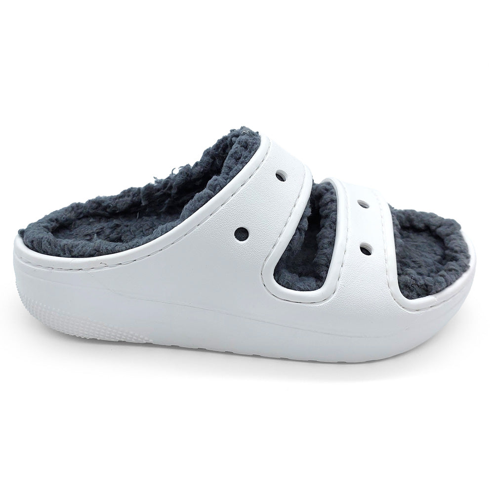 Crocs Unisex 207446-100 Classic Cozzzy Sandal White (Grey Lined) Natural Fit Footwear