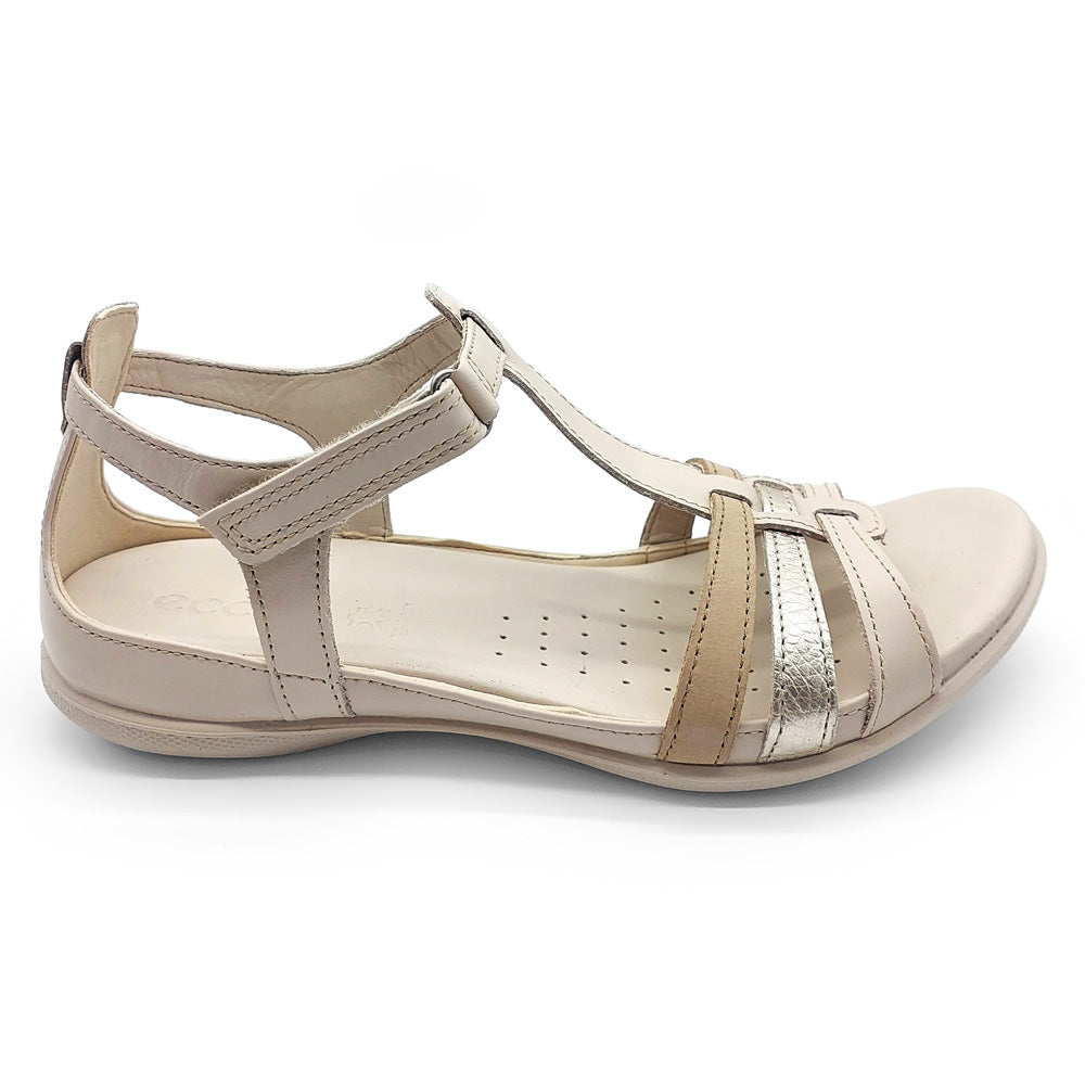 ECCO Women's Flash T-Bar Sandal Limestone/Gold/Beige  Natural Fit Footwear