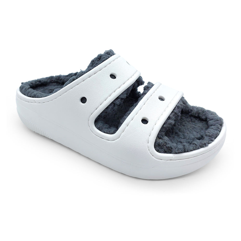 Crocs Unisex 207446-100 Classic Cozzzy Sandal White (Grey Lined)  Natural Fit Footwear
